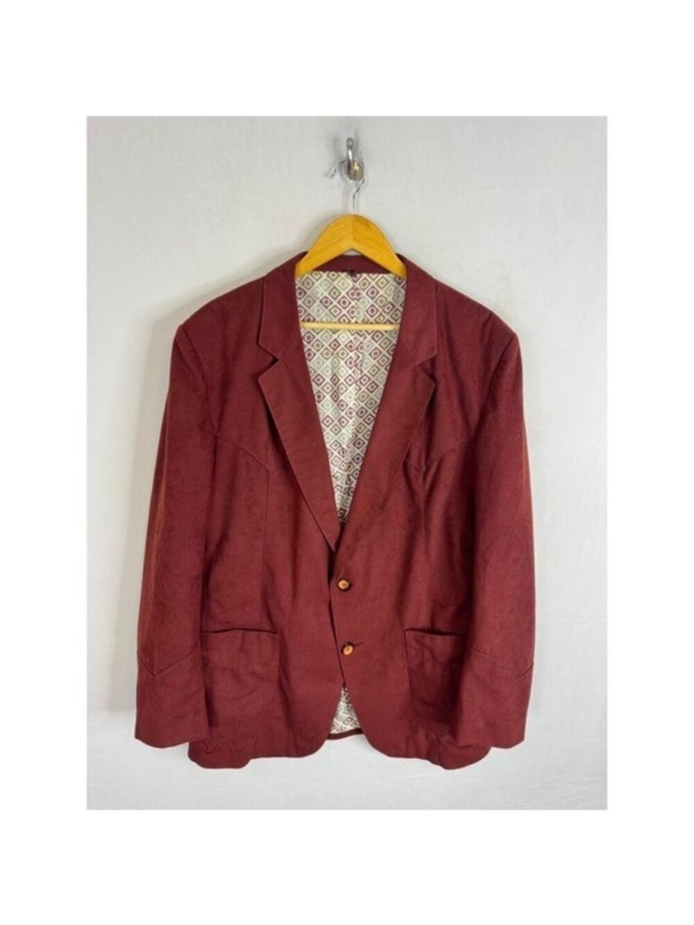 Vintage Branded Western Wear Y&W Sportswear Burgundy Faux Suede Blazer Men 42R